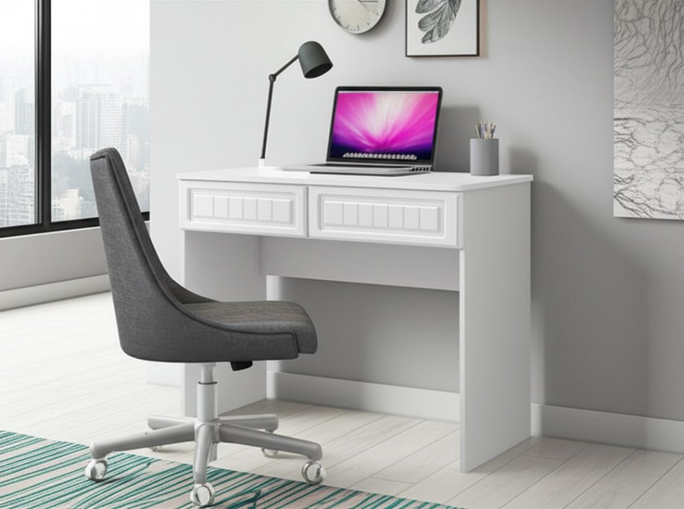 Стол с двумя ящиками Монако МН-18 белое дерево