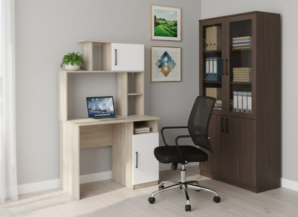 Интел-12 стол компьютерный Дуб сонома / Белый снег