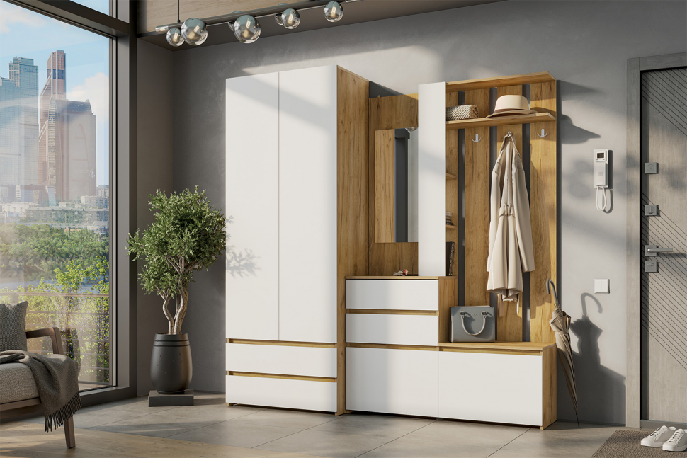 Шкаф двухстворчатый с ящиками Некст 1, Дуб золотой, Белый