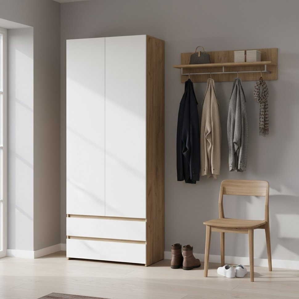 Шкаф двухстворчатый с ящиками Некст 1, Дуб золотой, Белый