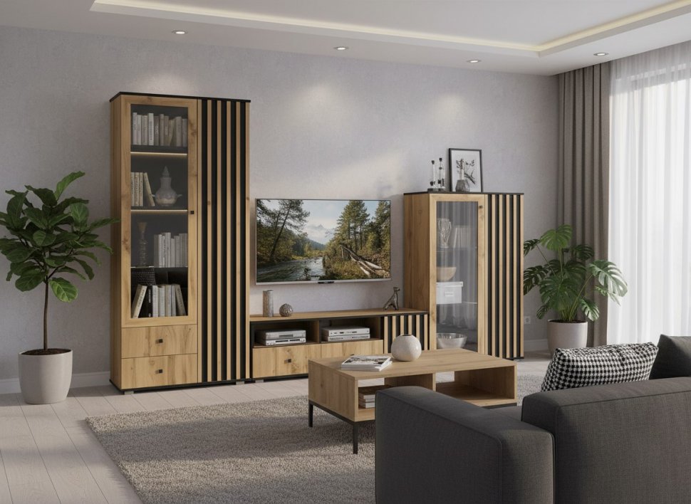 Модульная гостиная Либерти 5 (опора h20) Дуб вотан/Черный