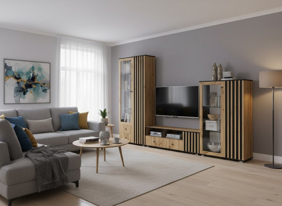 Модульная гостиная Либерти 5 (опора h20) Дуб вотан/Черный