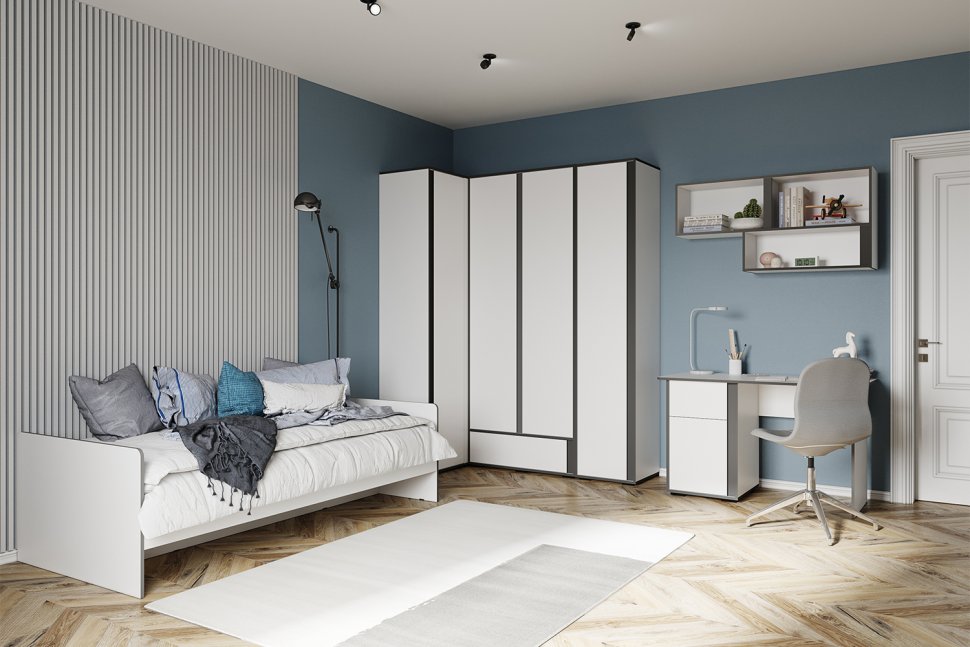 Шкаф угловой приставной Асцелла, Белый, Графит серый