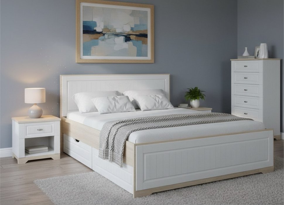 НМ 040.34+НМ 040.39 Кровать с ящиками Оливия Дуб Сонома/белое дерево