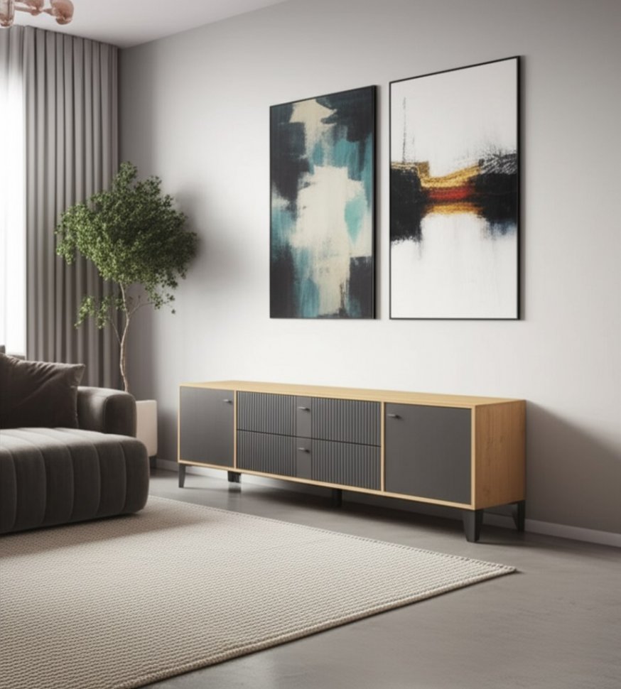 Тумба ТВ Парус-10 (ТЭКС) Дуб Крафт золотой/Карбон Вулкан