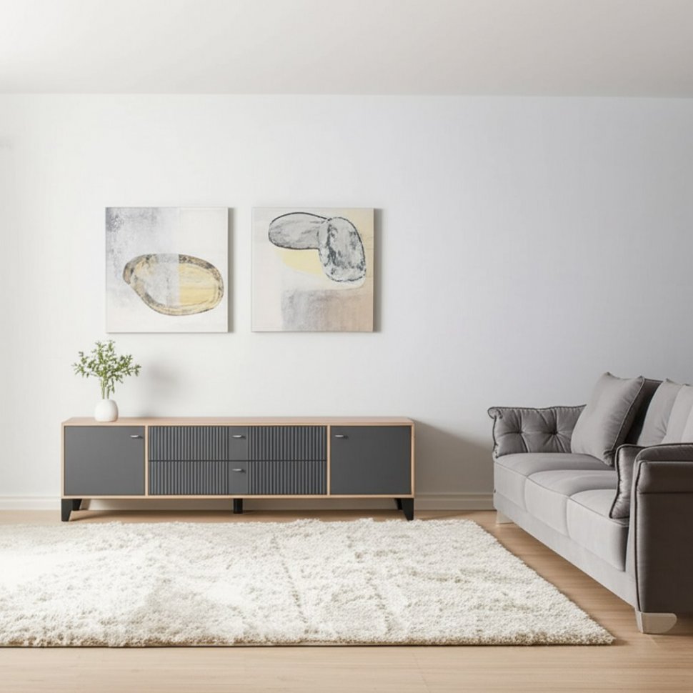 Тумба ТВ Парус-10 (ТЭКС) Дуб Крафт золотой/Карбон Вулкан