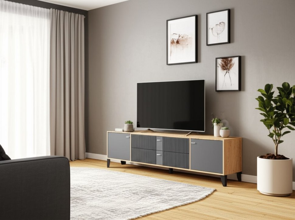 Тумба ТВ Парус-10 (ТЭКС) Дуб Крафт золотой/Карбон Вулкан