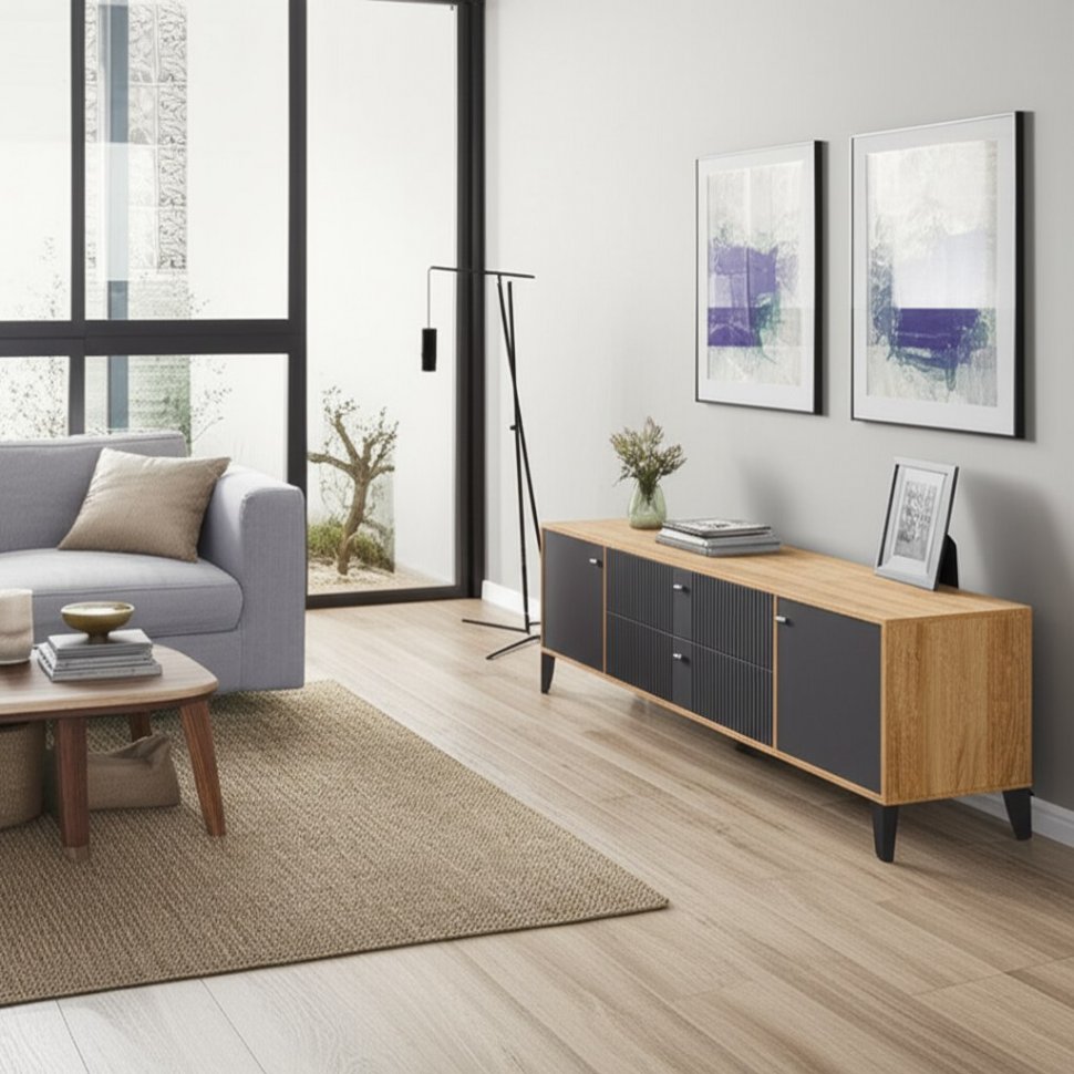 Тумба ТВ Парус-10 (ТЭКС) Дуб Крафт золотой/Карбон Вулкан