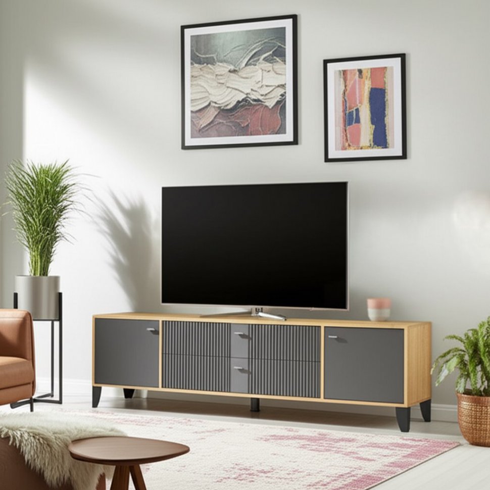 Тумба ТВ Парус-10 (ТЭКС) Дуб Крафт золотой/Карбон Вулкан