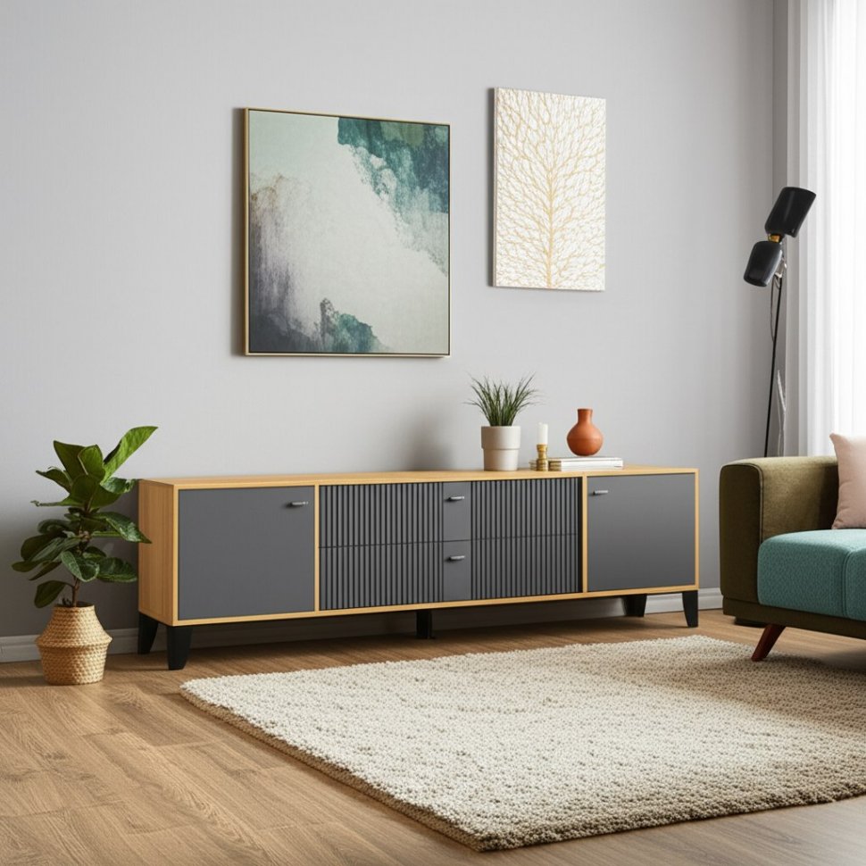 Тумба ТВ Парус-10 (ТЭКС) Дуб Крафт золотой/Карбон Вулкан