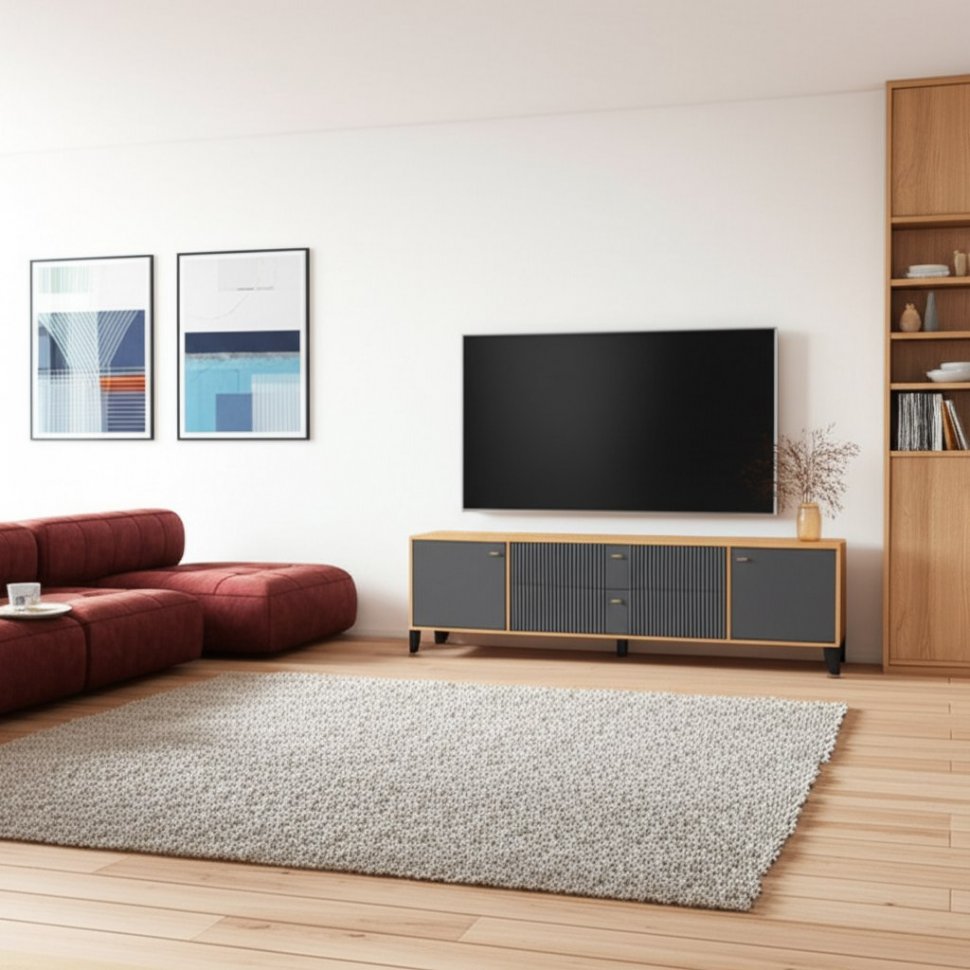 Тумба ТВ Парус-10 (ТЭКС) Дуб Крафт золотой/Карбон Вулкан