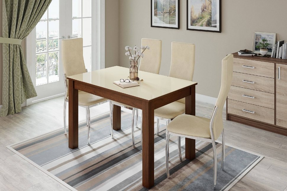 Стол обеденный Норман 60, орех/лакобель ваниль