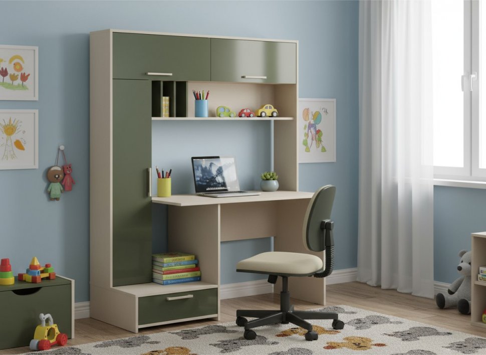 Лайт Стол письменный 03.243 Сатин / Дымчатый зеленый