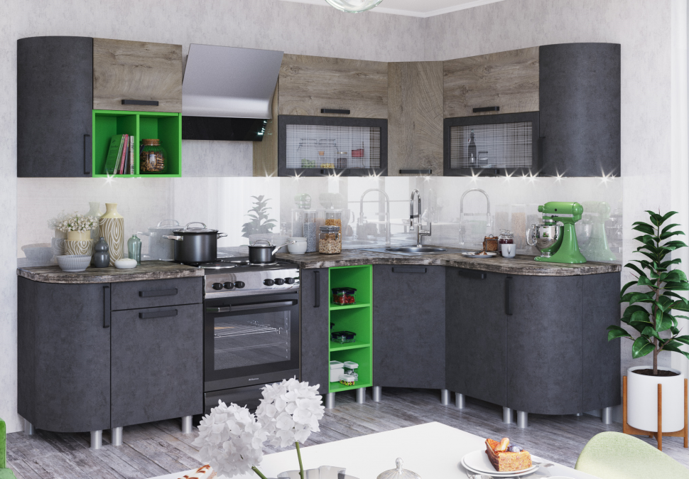 Кухня Крафт Комплект 5, бетон/дуб эндгрейн