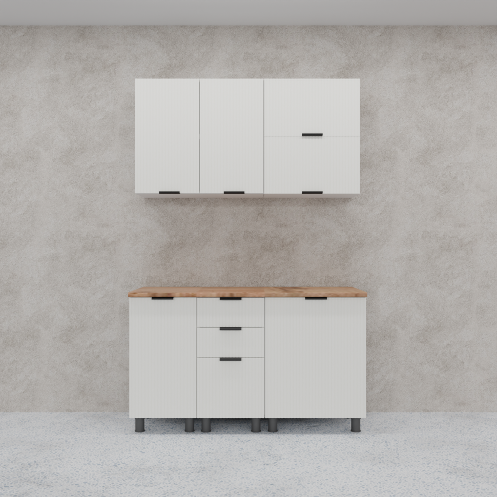 Кухня Аленушка 1,4 м с ящ. Лотос Молочный,скоба антрацит,сонома