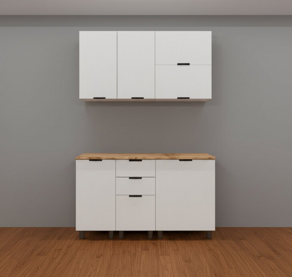 Кухня Аленушка 1,4 м с ящ. Лотос Молочный,скоба антрацит,сонома