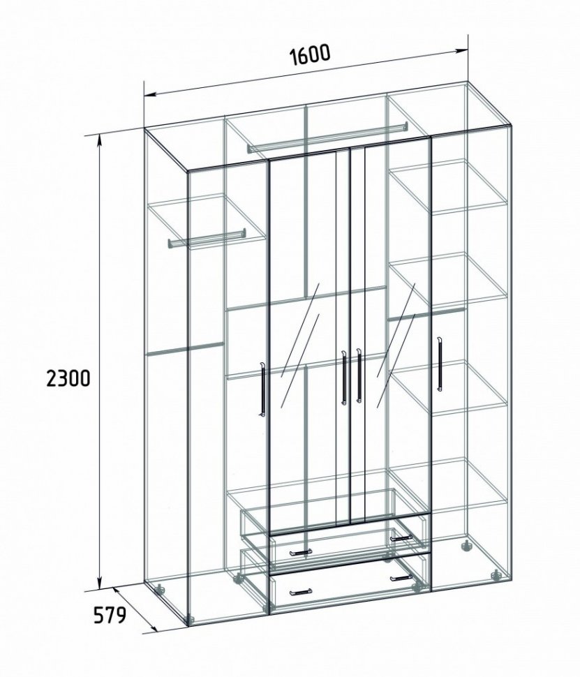 Шкаф для одежды и белья Монако 555 (Глазов) Белый