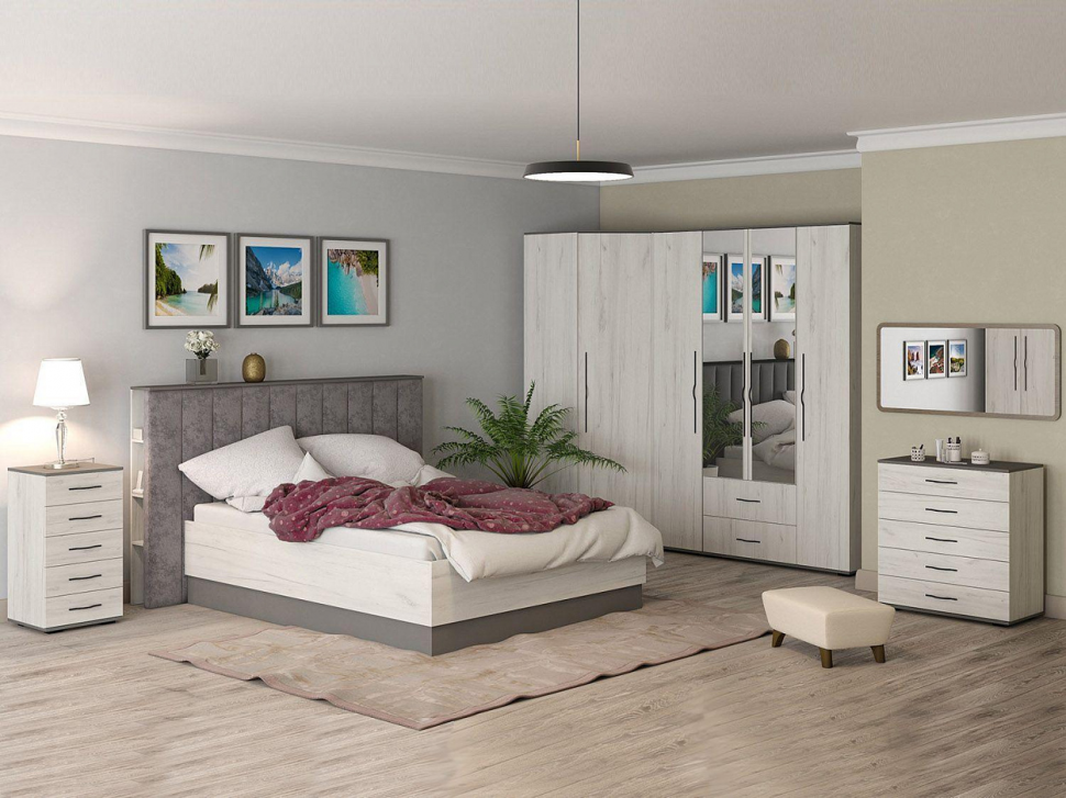 Бастион Кровать с п/м 1600х2000 / Дуб Крафт Белый / Серый Шифер Версаль 08 