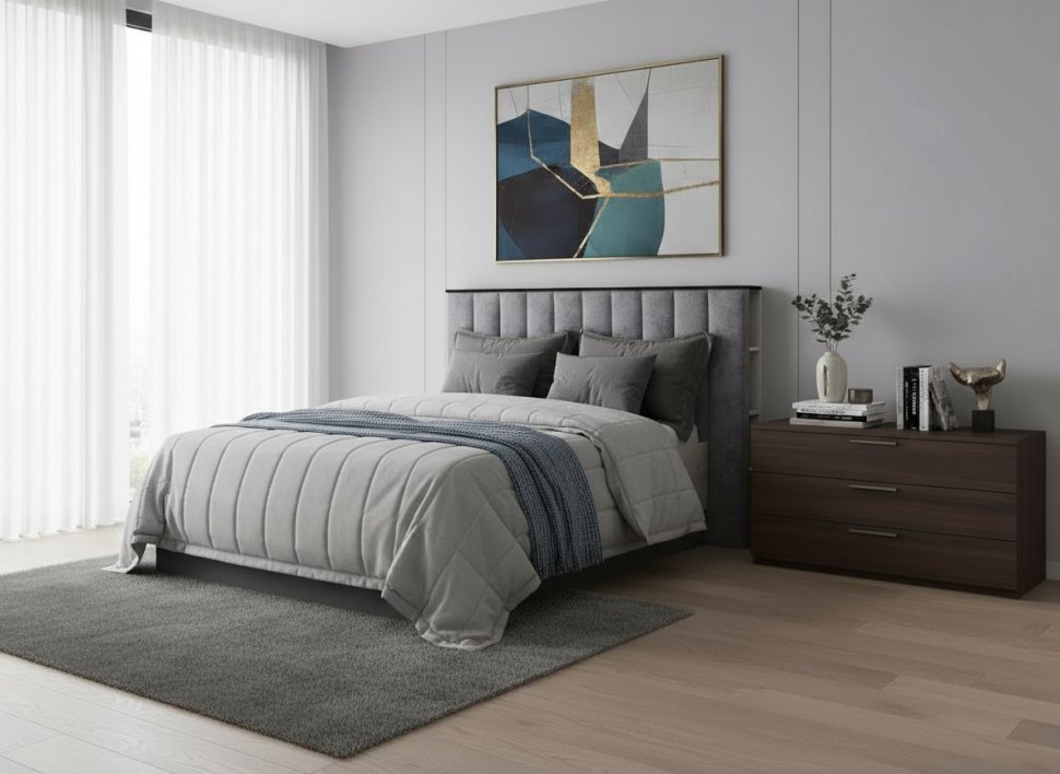 Бастион Кровать с п/м 1600х2000 / Дуб Крафт Белый / Серый Шифер Версаль 08 