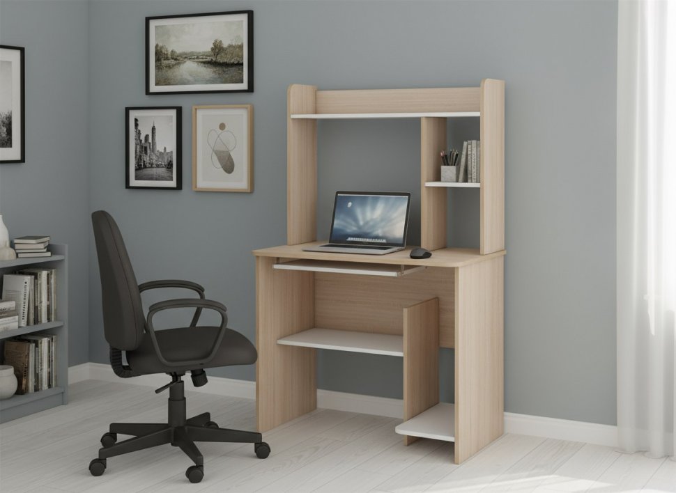 Интел-1 стол компьютерный Дуб сонома / Белый снег