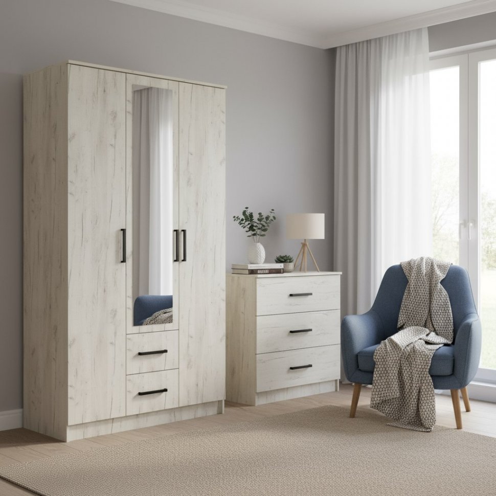 Шкаф 3-х створчатый Фиеста, Дуб крафт белый