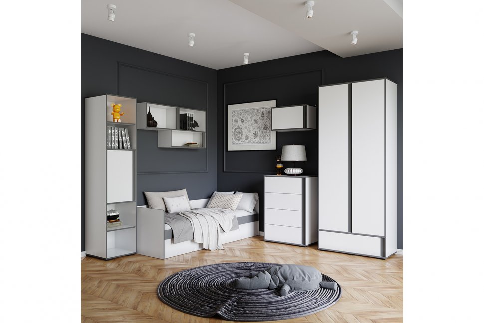 Кровать с подъёмным механизмом Асцелла 90х200, Белый, Графит серый