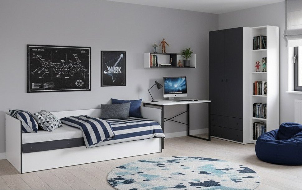 Кровать с подъёмным механизмом Асцелла 90х200, Белый, Графит серый