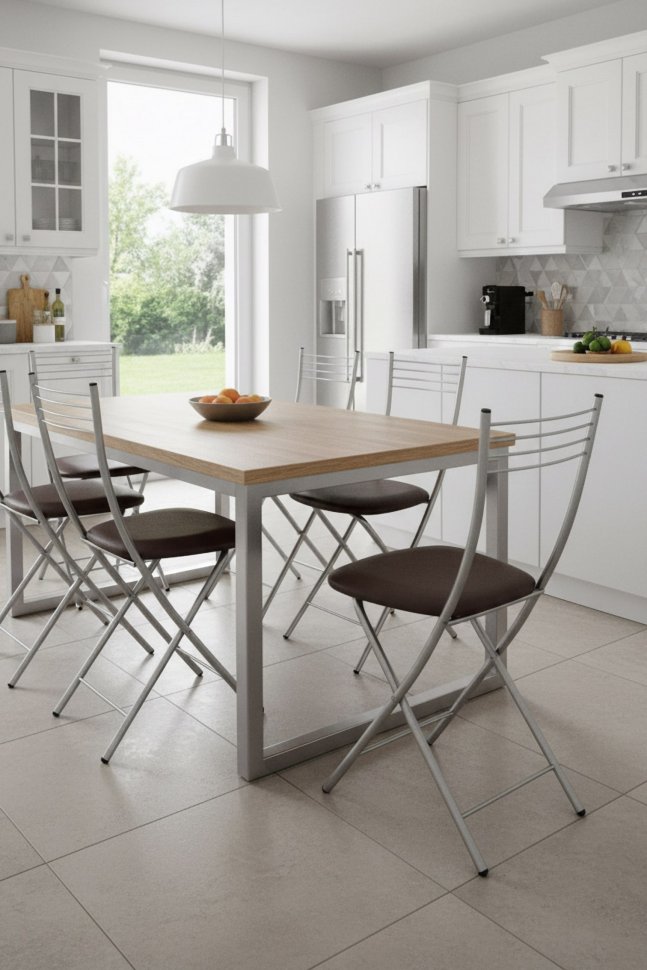 Стул Хлоя Складной Серебро/ Борнео Умбер