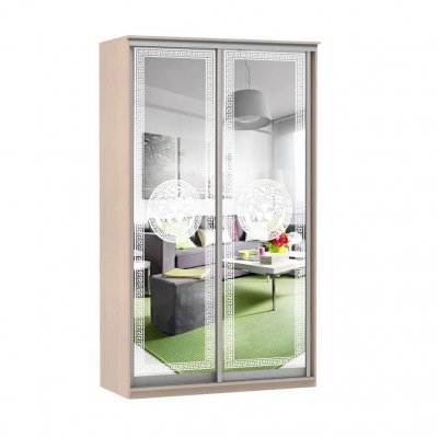 Шкаф купе Модерн 1190х450 2-х дверный 2-х секционный зеркальный с пескоструем №1 ясень