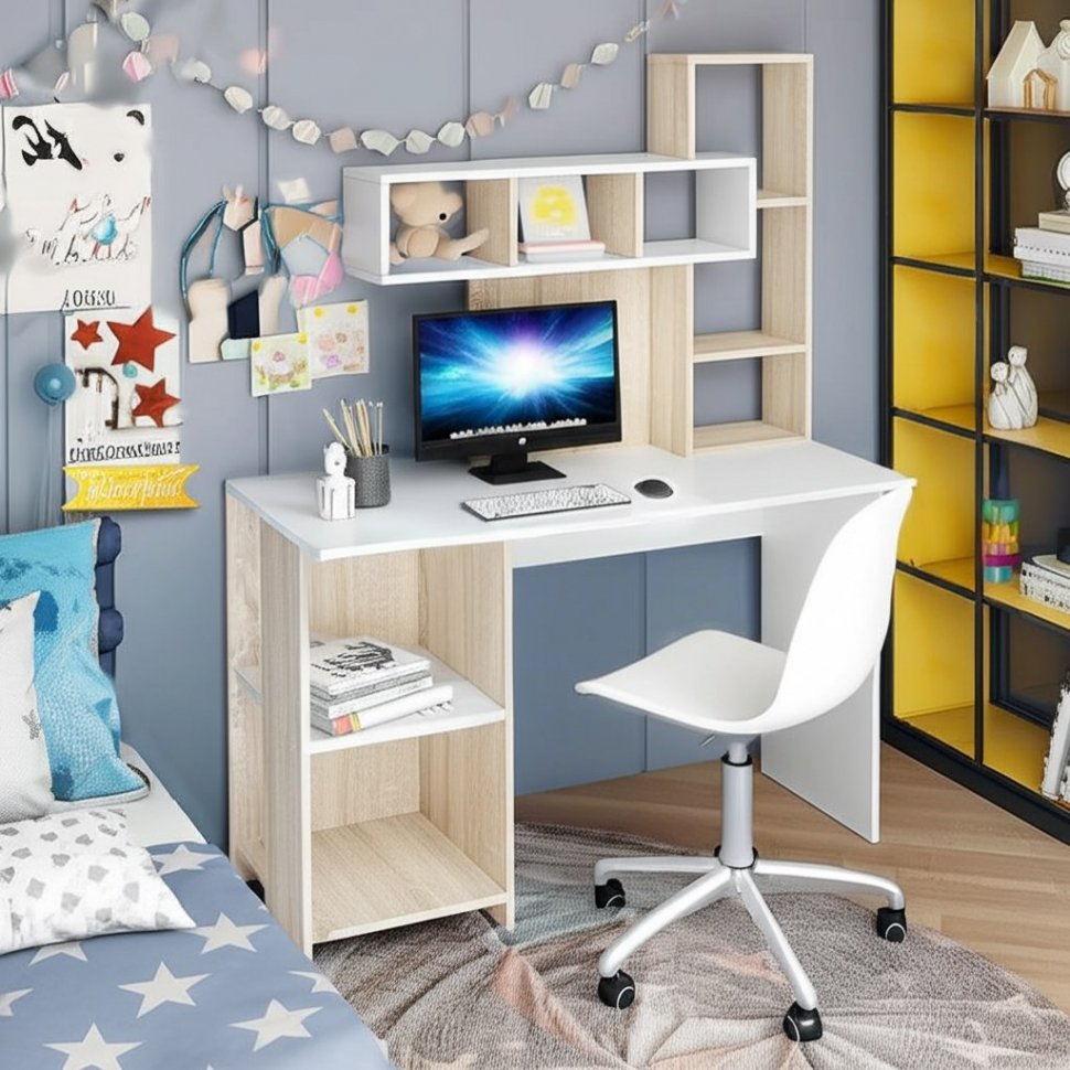 Стол компьютерный Олимп (Интерьер-Центр) Дуб Сонома/Белый