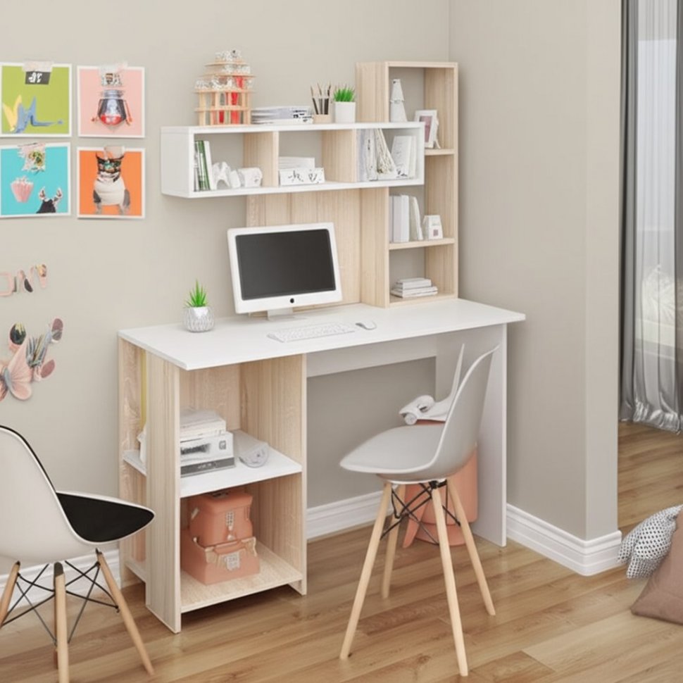 Стол компьютерный Олимп (Интерьер-Центр) Дуб Сонома/Белый