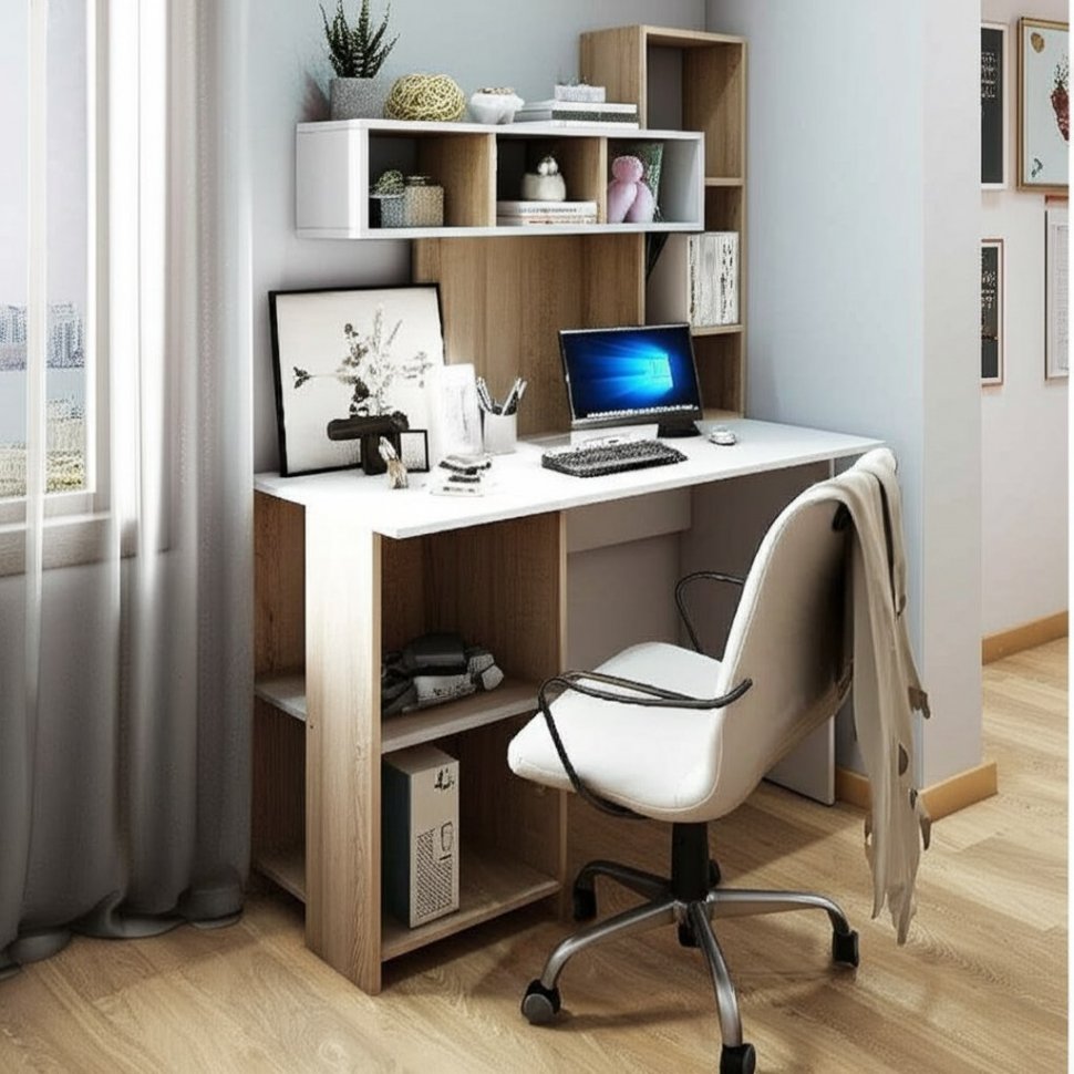 Стол компьютерный Олимп (Интерьер-Центр) Дуб Сонома/Белый