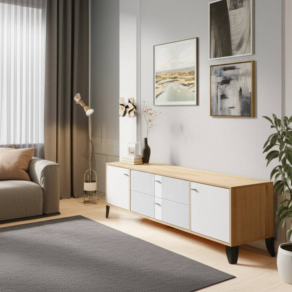 Тумба ТВ Парус-10 (ТЭКС) Дуб Крафт золотой/Карбон Фарфор