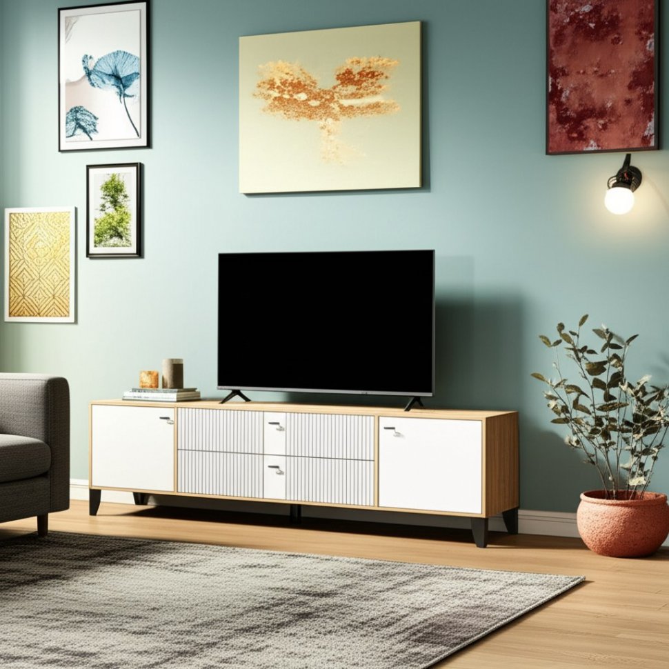 Тумба ТВ Парус-10 (ТЭКС) Дуб Крафт золотой/Карбон Фарфор