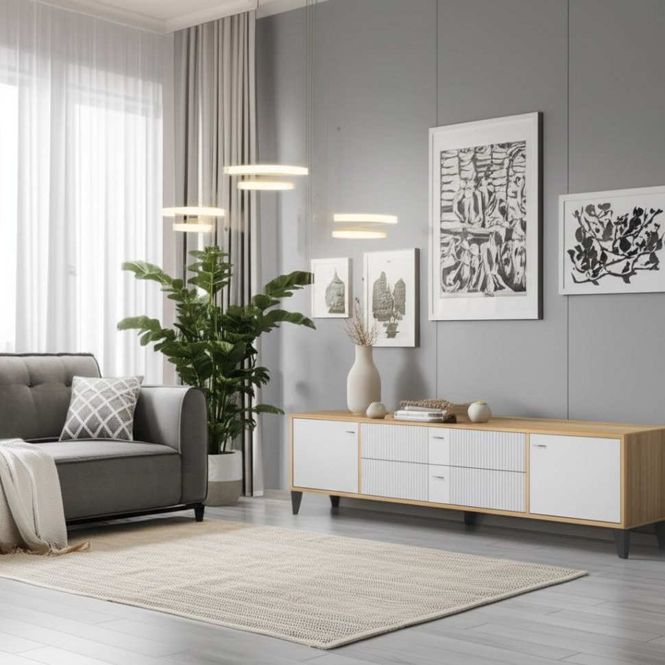 Тумба ТВ Парус-10 (ТЭКС) Дуб Крафт золотой/Карбон Фарфор