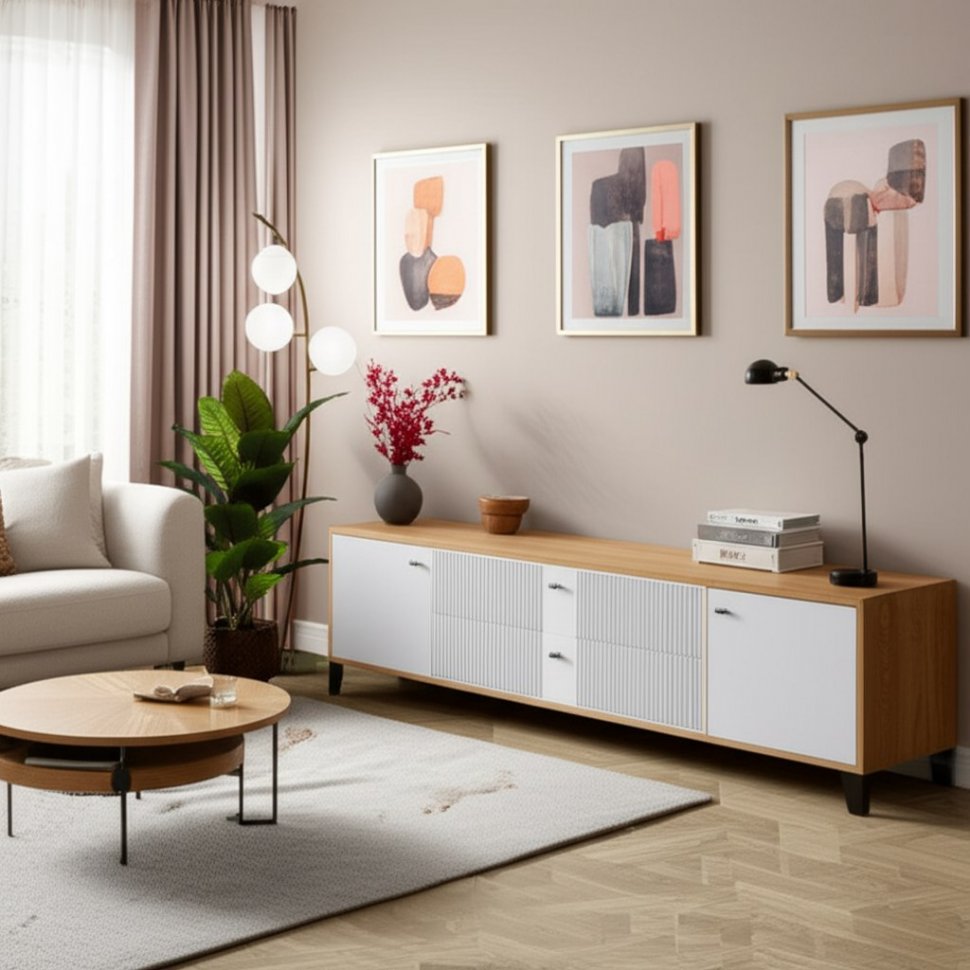 Тумба ТВ Парус-10 (ТЭКС) Дуб Крафт золотой/Карбон Фарфор