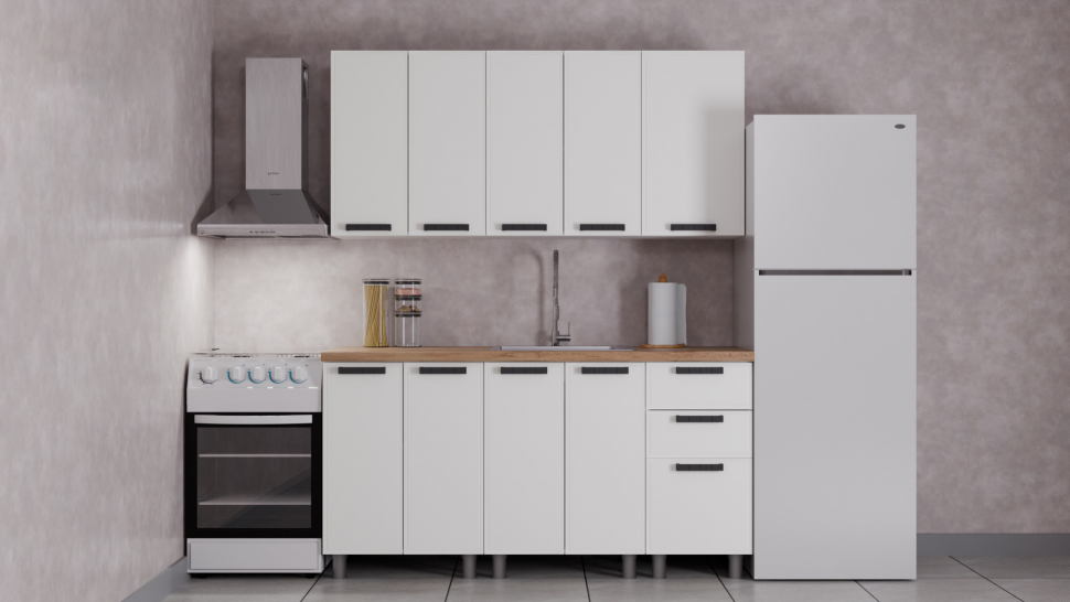 Кухня Аленушка 1,6 м Магнолия Молочный/Молочный,скоба черный,сонома