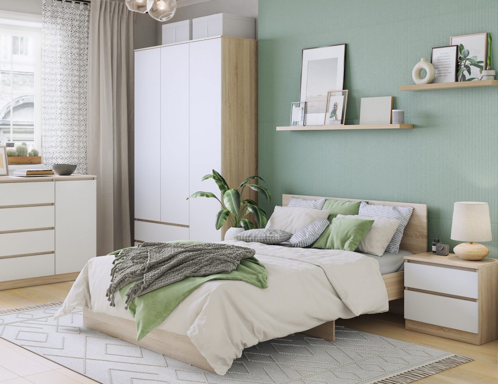 Шкаф двухдверный с ящиками Лори (MLK) Дуб сонома/Белый