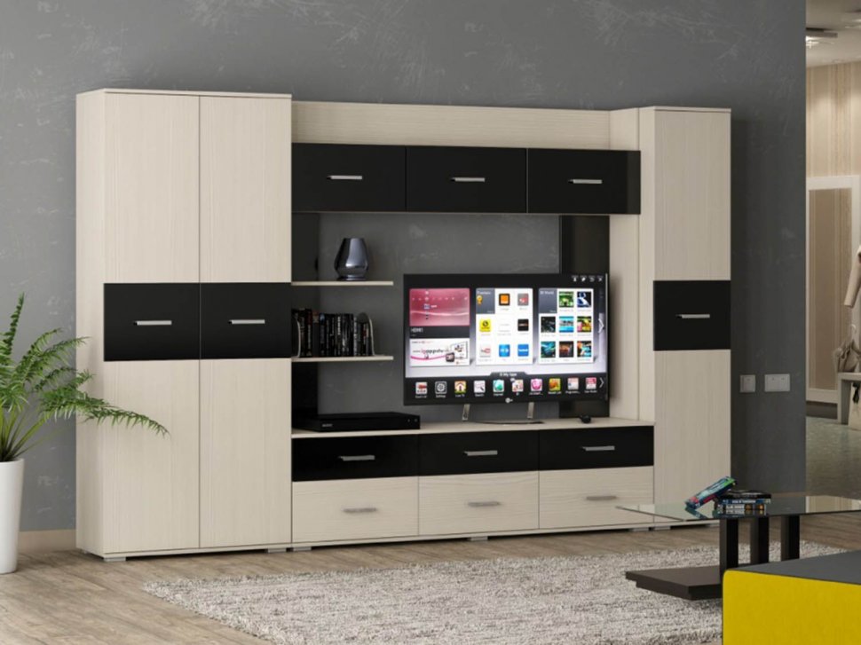 Гостиная Сити 1 Белая Аляска / Черный