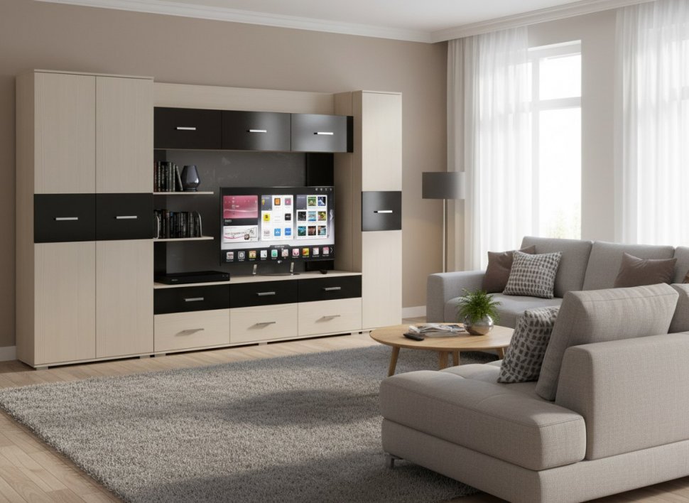 Гостиная Сити 1 Белая Аляска / Черный