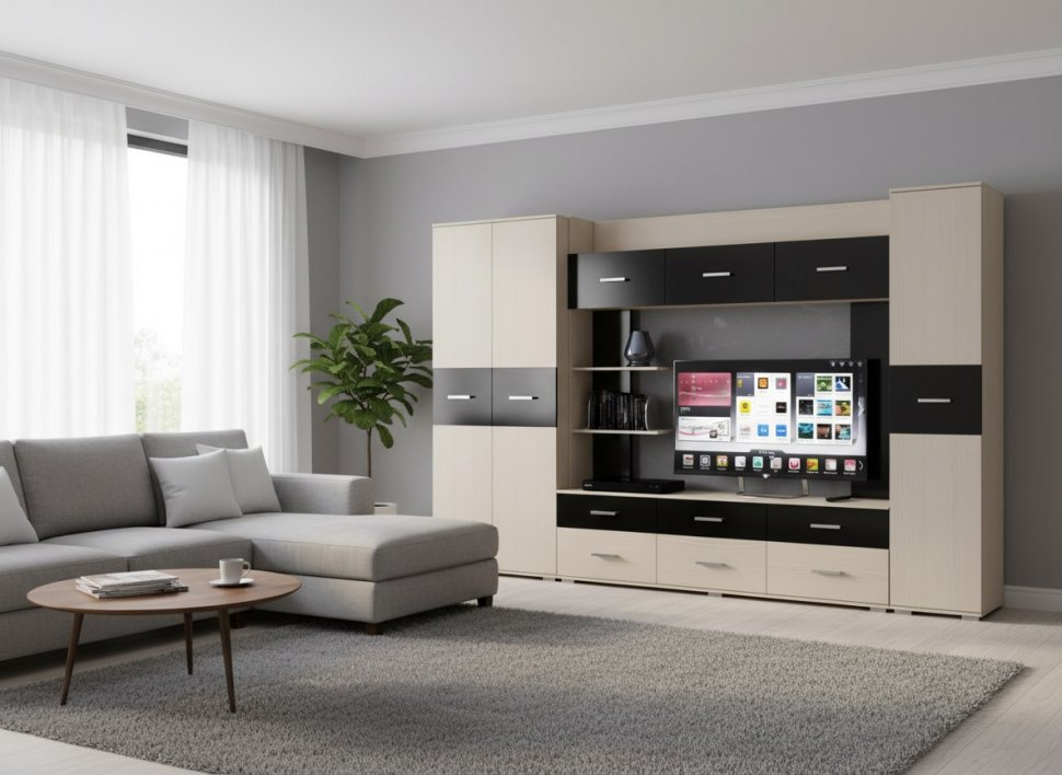 Гостиная Сити 1 Белая Аляска / Черный