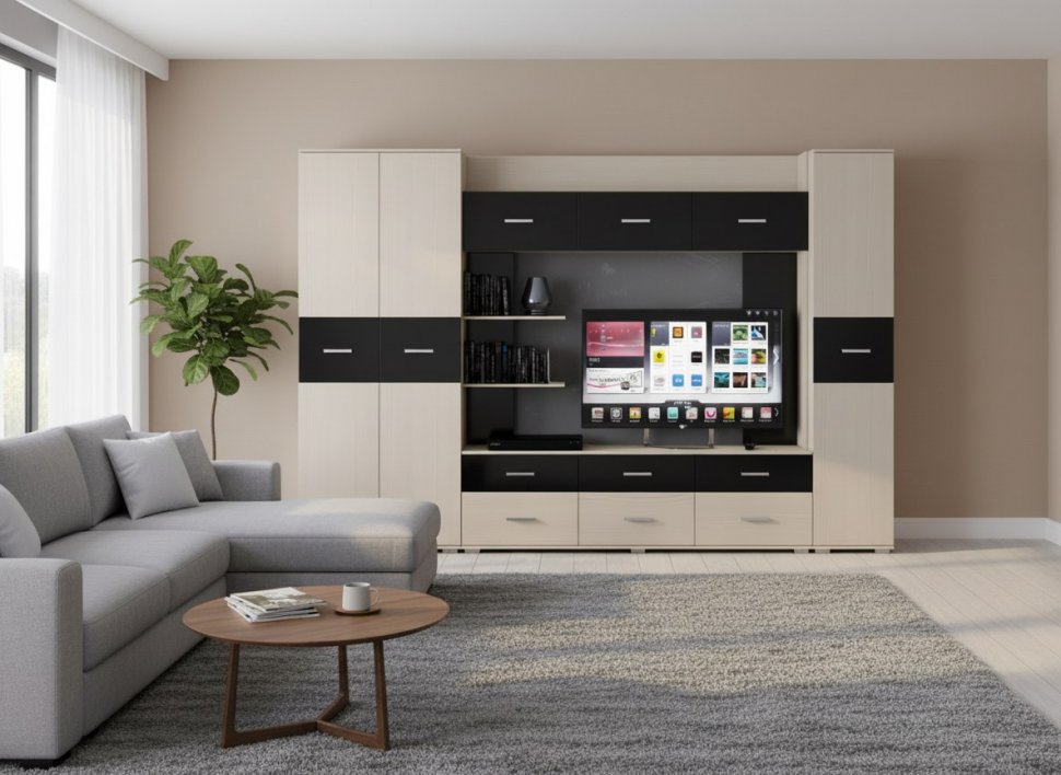 Гостиная Сити 1 Белая Аляска / Черный