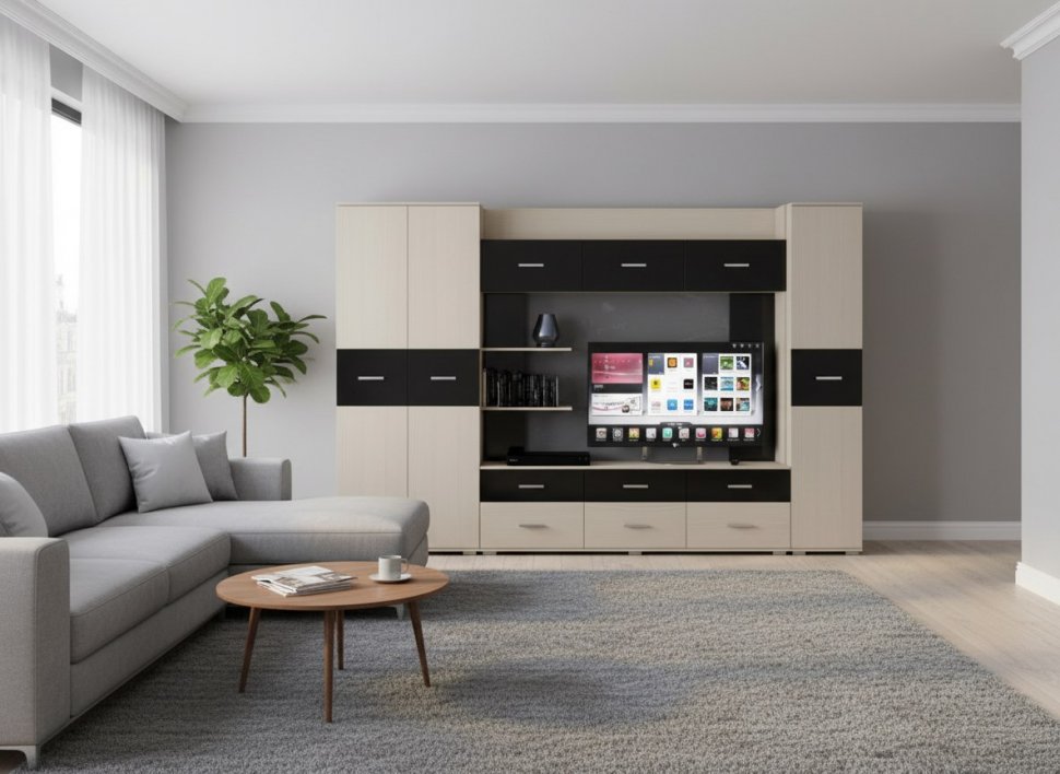 Гостиная Сити 1 Белая Аляска / Черный