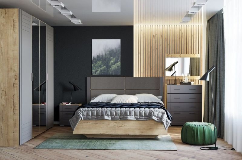 НМ 040.52 Кровать Livorno /дуб бунратти / софт графит