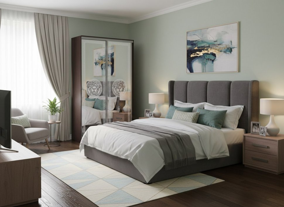 Шкаф купе Модерн 1190х450 2-х дверный 2-х секционный зеркальный с пескоструем №1 венге