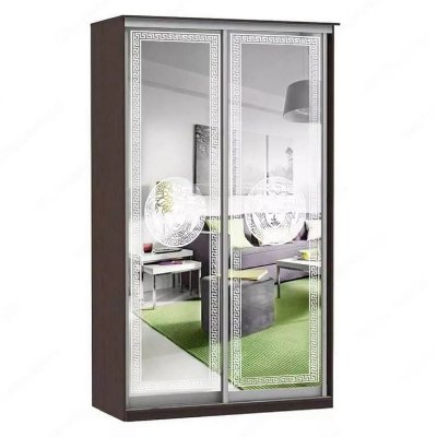 Шкаф купе Модерн 1190х450 2-х дверный 2-х секционный зеркальный с пескоструем №1 венге