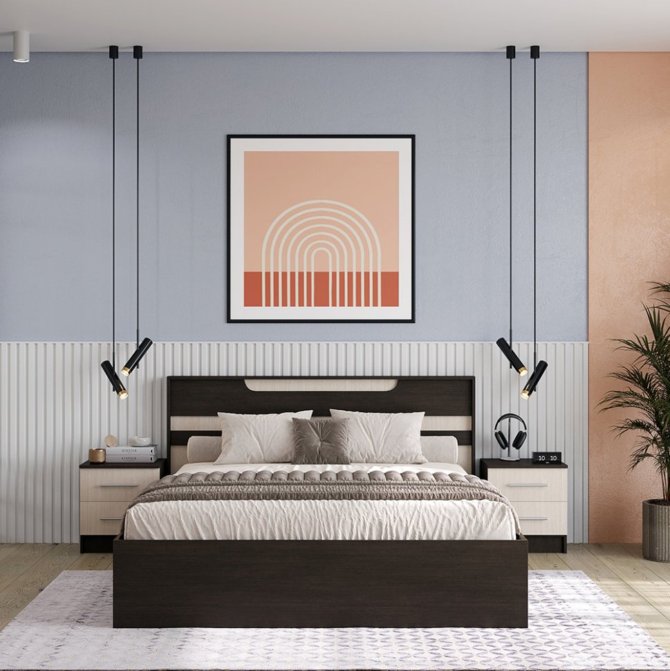 Кровать 160x200 Юнона Комби с подъемным механизмом (Венге / Дуб молочный)