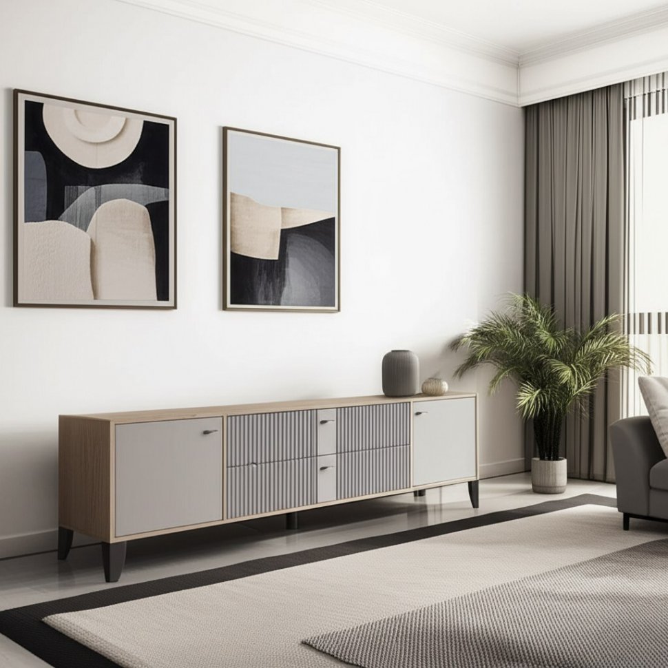 Тумба под телевизор Парус-10, Дуб крафт серый, Серый