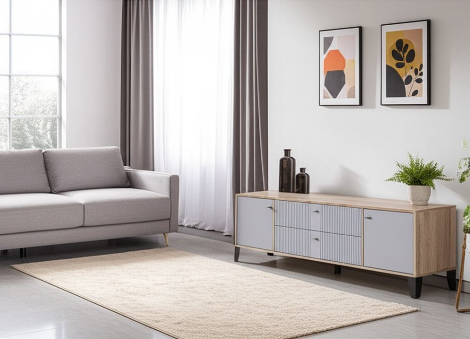 Тумба под телевизор Парус-10, Дуб крафт серый, Серый