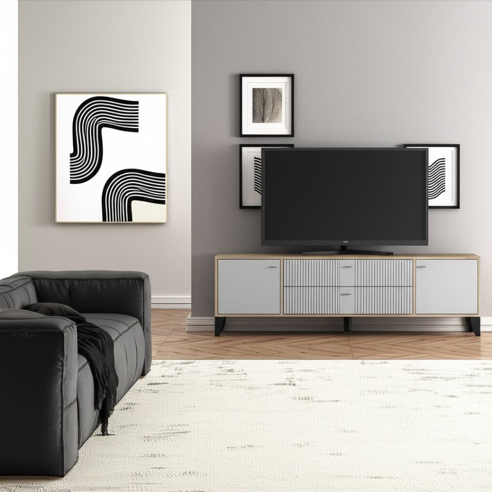 Тумба под телевизор Парус-10, Дуб крафт серый, Серый